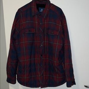 Men's Plaid Shirt Jacket in Red and Blue